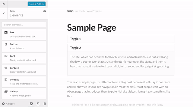 Reordering toggles in Tailor